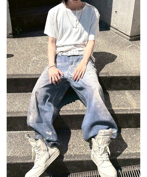 Never mind the XU / Chikashitsu+(ネバーマインド ザ エックスユー / チカシツプラス)の「【nmtc+】Shoulder Henley Eyelet Tee / 【エヌエムティーシープラス】アイレットヘンリーネックTシャツ(Tシャツ/カットソー・メンズ・ブラック/チャコール/アイボリー・ONE SIZE)」の9枚目の写真