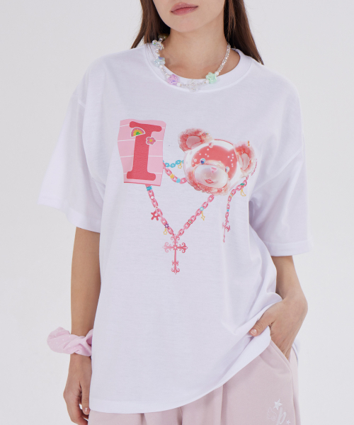 DYSFUNCT(ディスファンクト)の「I LOVE COTTON BEAR T-SHIRT(WHITE/PINK)(Tシャツ/カットソー・レディース・その他・SMALL/MEDIUM/LARGE)」の3枚目の写真