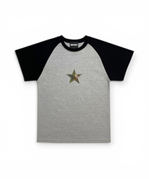 BORN SLIPPY（ボーンスリッピー）の「Camo Star Raglan Half Tee (Black)（Tシャツ/カットソー）」