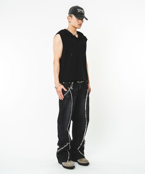 SHORT ROUND(ショートラウンド)の「SHORT ROUND/ヘンリーネックノースリーブパーカー(ベスト・メンズ・ブラック・LARGE/MEDIUM)」の21枚目の写真