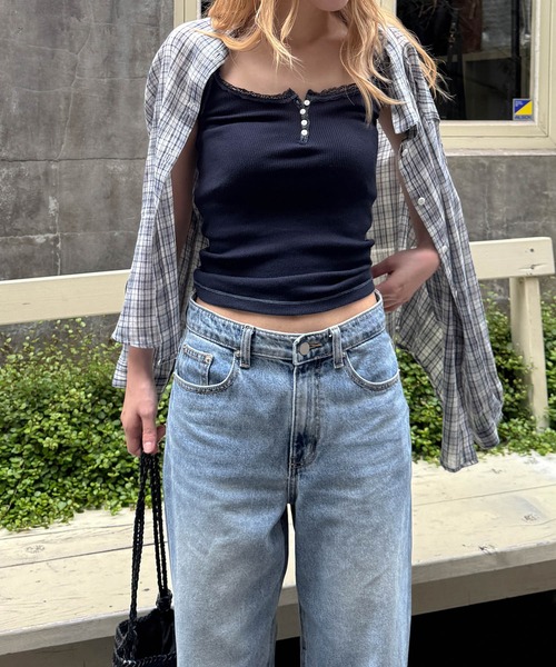 CANAL JEAN(キャナルジーン)の「El mar レースヘンリーキャミソール(キャミソール・レディース・ホワイト/ネイビー・ONE SIZE)」の1枚目の写真