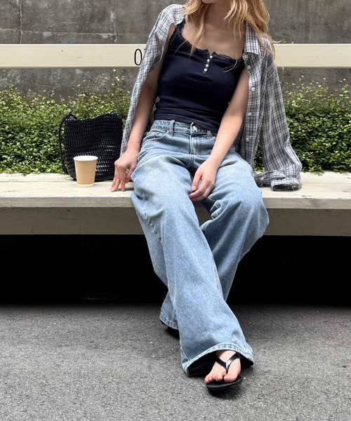 CANAL JEAN(キャナルジーン)の「El mar レースヘンリーキャミソール(キャミソール・レディース・ホワイト/ネイビー・ONE SIZE)」の4枚目の写真