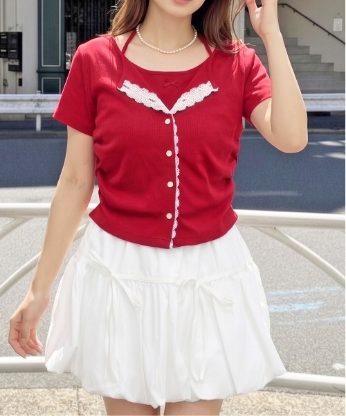 FUN（ファン）の「レースフェイクプルオーバー（Tシャツ/カットソー・レディース・グレー/ブラック/レッド/ドット・FREE）」の10枚目の写真