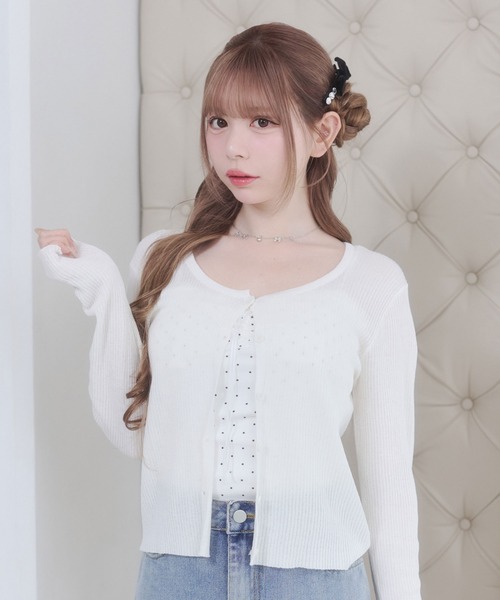 Rmine(アールマイン)の「ドット キャミソール & ニットカーディガン アンサンブル (半袖)(カーディガン/ボレロ・レディース・ホワイト/ネイビー/グレー・FREE)」の12枚目の写真