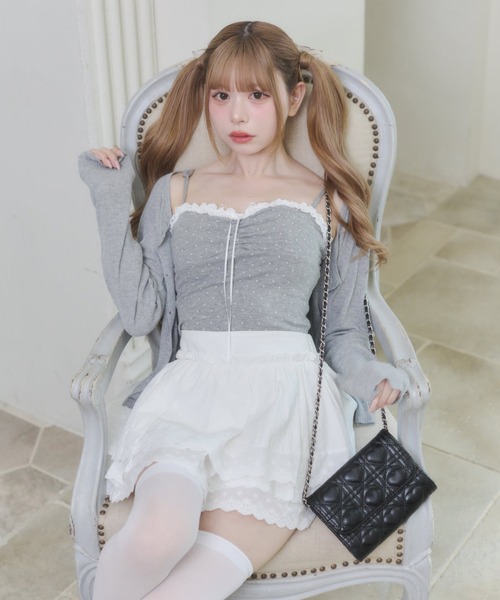 Rmine(アールマイン)の「ドット キャミソール & ニットカーディガン アンサンブル (半袖)(カーディガン/ボレロ・レディース・ホワイト/ネイビー/グレー・FREE)」の8枚目の写真