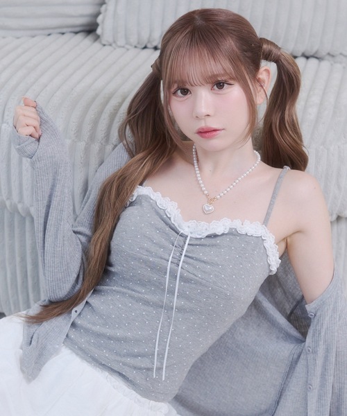 Rmine(アールマイン)の「ドット キャミソール & ニットカーディガン アンサンブル (半袖)(カーディガン/ボレロ・レディース・ホワイト/ネイビー/グレー・FREE)」の9枚目の写真