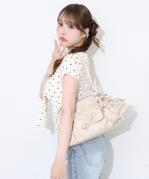 one after another NICE CLAUP（ワンアフターアナザーナイスクラップ）の「アンブレラホルダー付きドロストバック（ショルダーバッグ・レディース・ピンク/アイボリー/スミクロ・FREE）」の20枚目の写真