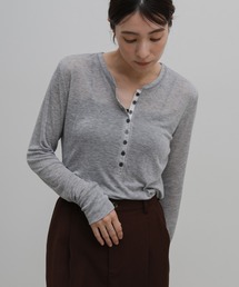 ボタンデザインシアーヘンリーネックロンT