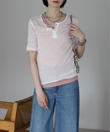 ヘンリーネック シアーリブTシャツ