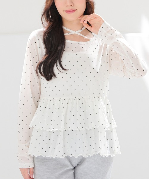 Honeys(ハニーズ)の「シアーペプラムトップス(Tシャツ/カットソー・レディース・ブラック×ホワイト/ブラウン系その他2/ホワイト×ブラック・L/M/S)」の1枚目の写真