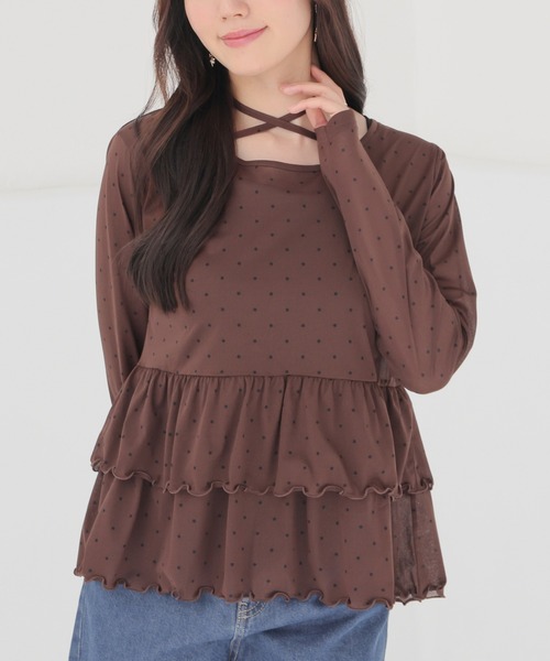 Honeys(ハニーズ)の「シアーペプラムトップス(Tシャツ/カットソー・レディース・ブラック×ホワイト/ブラウン系その他2/ホワイト×ブラック・L/M/S)」の3枚目の写真