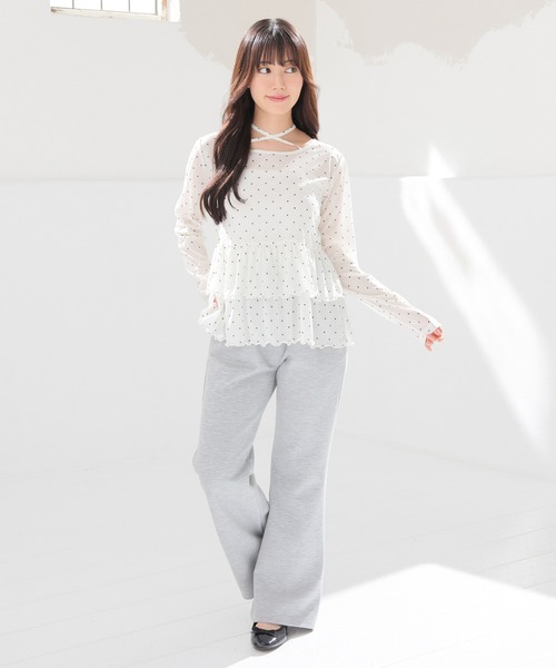 Honeys(ハニーズ)の「シアーペプラムトップス(Tシャツ/カットソー・レディース・ブラック×ホワイト/ブラウン系その他2/ホワイト×ブラック・L/M/S)」の4枚目の写真