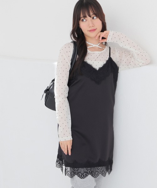 Honeys(ハニーズ)の「シアーペプラムトップス(Tシャツ/カットソー・レディース・ブラック×ホワイト/ブラウン系その他2/ホワイト×ブラック・L/M/S)」の7枚目の写真