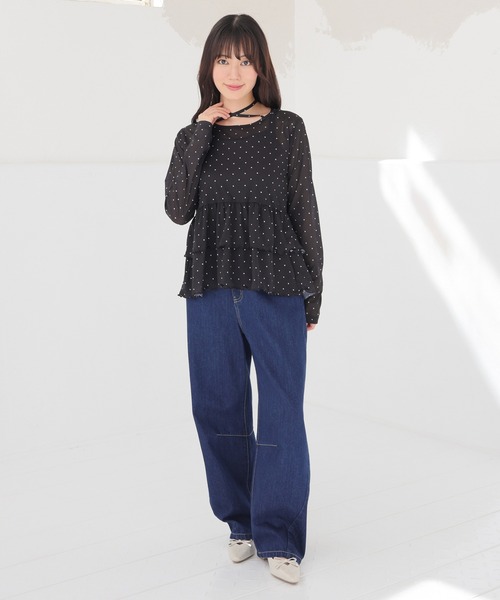 Honeys(ハニーズ)の「シアーペプラムトップス(Tシャツ/カットソー・レディース・ブラック×ホワイト/ブラウン系その他2/ホワイト×ブラック・L/M/S)」の9枚目の写真