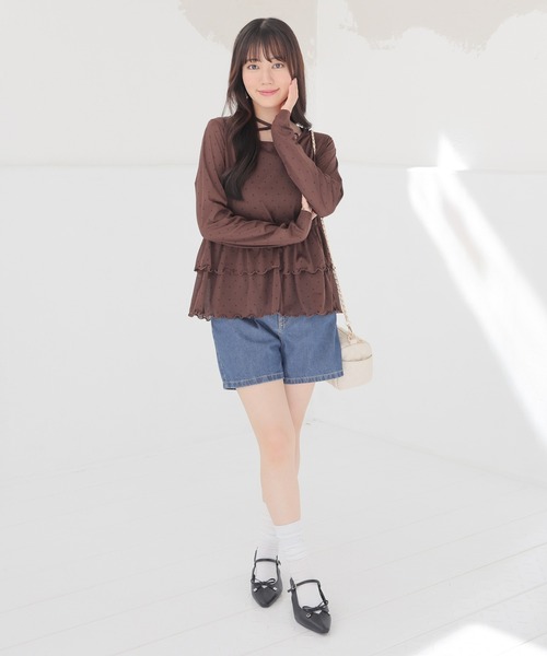 Honeys(ハニーズ)の「シアーペプラムトップス(Tシャツ/カットソー・レディース・ブラック×ホワイト/ブラウン系その他2/ホワイト×ブラック・L/M/S)」の11枚目の写真