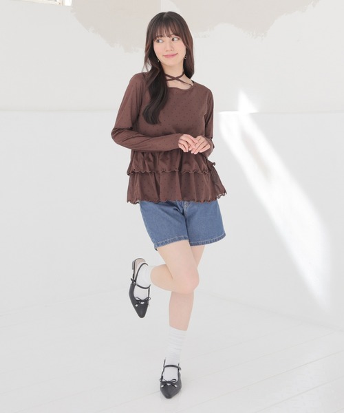 Honeys(ハニーズ)の「シアーペプラムトップス(Tシャツ/カットソー・レディース・ブラック×ホワイト/ブラウン系その他2/ホワイト×ブラック・L/M/S)」の12枚目の写真