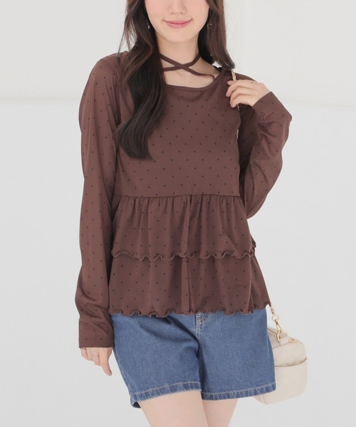 Honeys(ハニーズ)の「シアーペプラムトップス(Tシャツ/カットソー・レディース・ブラック×ホワイト/ブラウン系その他2/ホワイト×ブラック・L/M/S)」の13枚目の写真