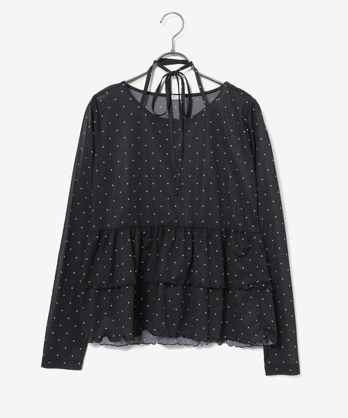 Honeys(ハニーズ)の「シアーペプラムトップス(Tシャツ/カットソー・レディース・ブラック×ホワイト/ブラウン系その他2/ホワイト×ブラック・L/M/S)」の16枚目の写真