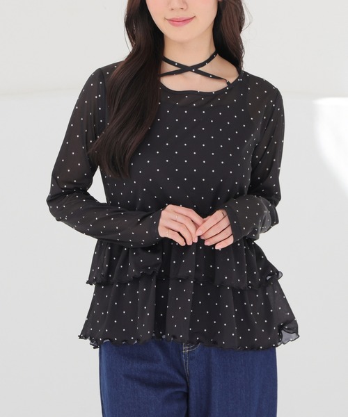Honeys(ハニーズ)の「シアーペプラムトップス(Tシャツ/カットソー・レディース・ブラック×ホワイト/ブラウン系その他2/ホワイト×ブラック・L/M/S)」の21枚目の写真