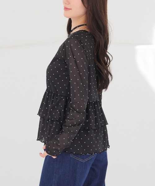 Honeys(ハニーズ)の「シアーペプラムトップス(Tシャツ/カットソー・レディース・ブラック×ホワイト/ブラウン系その他2/ホワイト×ブラック・L/M/S)」の22枚目の写真