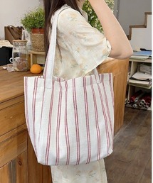 綿麻ストライプトートバッグ