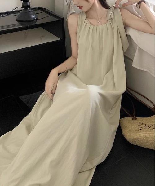 MAISON DE THERESE（メゾン ド テレーズ）の「2026夏新作 ノースリーブワンピース フレンチスタイル バックオープンロングワンピース レディース（ワンピース・レディース・Black/Beige・M）」の3枚目の写真