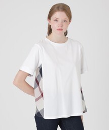 プレーティングシルケット天竺サイドチェックTシャツ