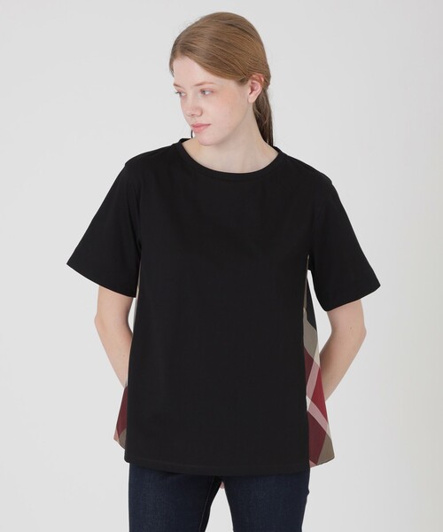 BLUE LABEL CRESTBRIDGE（ブルーレーベルクレストブリッジ）の「プレーティングシルケット天竺サイドチェックTシャツ（Tシャツ/カットソー・レディース・ダークネイビー/ブラック/ホワイト・38/40）」の2枚目の写真