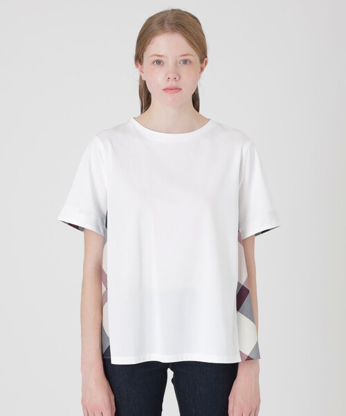 BLUE LABEL CRESTBRIDGE（ブルーレーベルクレストブリッジ）の「プレーティングシルケット天竺サイドチェックTシャツ（Tシャツ/カットソー・レディース・ダークネイビー/ブラック/ホワイト・38/40）」の15枚目の写真