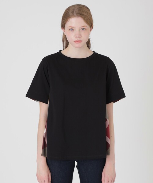 BLUE LABEL CRESTBRIDGE（ブルーレーベルクレストブリッジ）の「プレーティングシルケット天竺サイドチェックTシャツ（Tシャツ/カットソー・レディース・ダークネイビー/ブラック/ホワイト・38/40）」の12枚目の写真