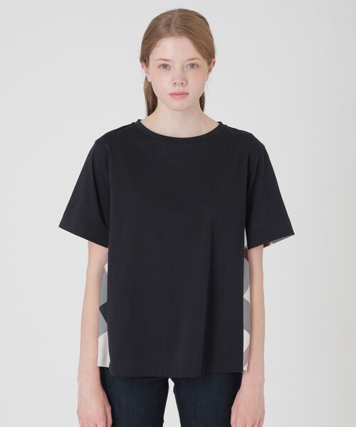 BLUE LABEL CRESTBRIDGE（ブルーレーベルクレストブリッジ）の「プレーティングシルケット天竺サイドチェックTシャツ（Tシャツ/カットソー・レディース・ダークネイビー/ブラック/ホワイト・38/40）」の5枚目の写真