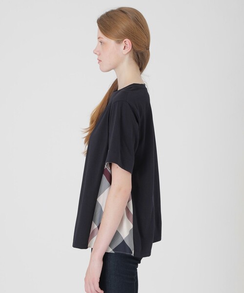 BLUE LABEL CRESTBRIDGE（ブルーレーベルクレストブリッジ）の「プレーティングシルケット天竺サイドチェックTシャツ（Tシャツ/カットソー・レディース・ダークネイビー/ブラック/ホワイト・38/40）」の6枚目の写真