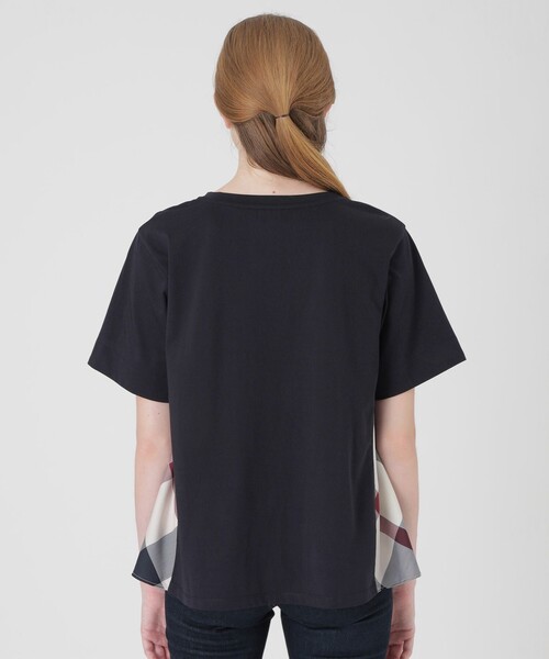 BLUE LABEL CRESTBRIDGE（ブルーレーベルクレストブリッジ）の「プレーティングシルケット天竺サイドチェックTシャツ（Tシャツ/カットソー・レディース・ダークネイビー/ブラック/ホワイト・38/40）」の7枚目の写真