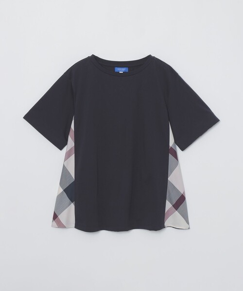 BLUE LABEL CRESTBRIDGE（ブルーレーベルクレストブリッジ）の「プレーティングシルケット天竺サイドチェックTシャツ（Tシャツ/カットソー・レディース・ダークネイビー/ブラック/ホワイト・38/40）」の9枚目の写真