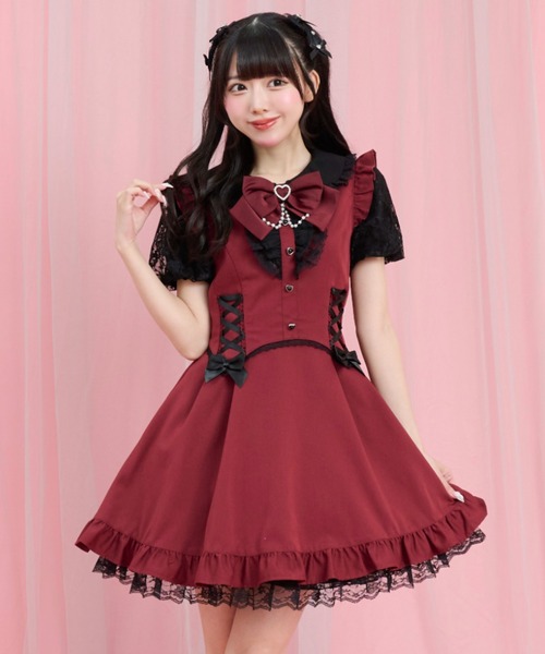 Secret Honey（シークレットハニー）の「ガーターライクバルーン袖ワンピース（ワンピース・レディース・ブラック/ワインレッド・MEDIUM）」の2枚目の写真