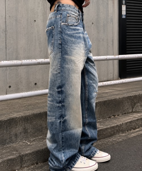 center i(センターアイ)の「ヴィンテージウォッシュダメージワイドデニムパンツ(デニムパンツ・レディース・ブルー・S)」の3枚目の写真