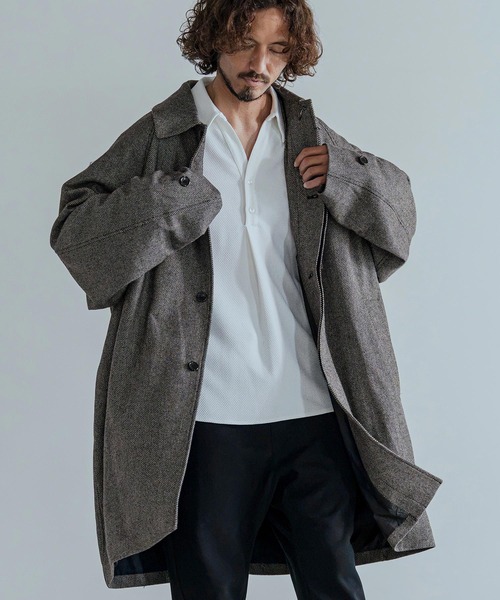 Magine(マージン)の「mj11743-Herringbone Tweed Oversized Balmacaan Coat バルマカンコート(MGN-263-013)(その他アウター・メンズ・ホワイト/ブラック/チャコール・44/46/48)」の4枚目の写真