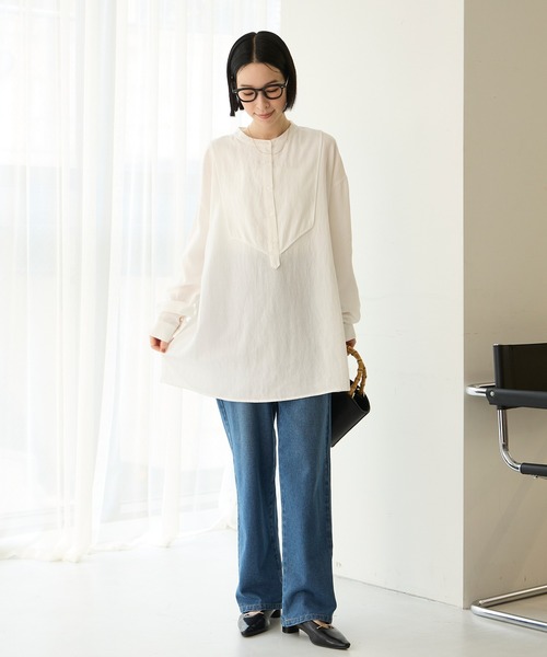 Aunely(オーネリー)の「【Aunely】洗練 バンドカラーシャツチュニック<YOSOOIシリーズ>(シャツ/ブラウス・レディース・カーキ/モカ/オフホワイト/ブラック/ブルー/チャコール・L/M)」の21枚目の写真
