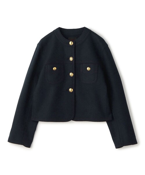 TOMORROWLAND collection(トゥモローランドコレクション)の「ブークレーニット クルーネックジャケット(ノーカラージャケット・レディース・キャメル/ネイビー・36)」の1枚目の写真