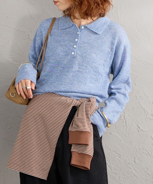 Healthknit（ヘルスニット）の「[HEALTHKNIT/ヘルスニット] 別注 モヘアブレンドポロニット（ニット/セーター・レディース・ブラック/ブルー/ピンク/オフホワイト/グレー・F）」の4枚目の写真