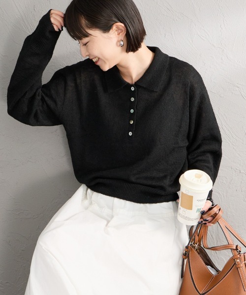Healthknit（ヘルスニット）の「[HEALTHKNIT/ヘルスニット] 別注 モヘアブレンドポロニット（ニット/セーター・レディース・ブラック/ブルー/ピンク/オフホワイト/グレー・F）」の2枚目の写真