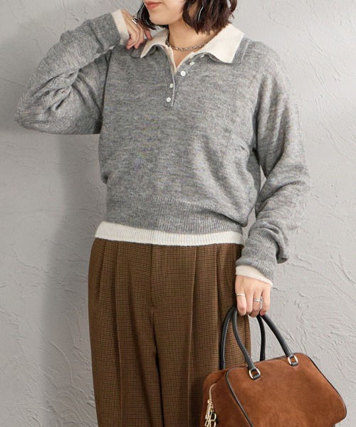 Healthknit（ヘルスニット）の「[HEALTHKNIT/ヘルスニット] 別注 モヘアブレンドポロニット（ニット/セーター・レディース・ブラック/ブルー/ピンク/オフホワイト/グレー・F）」の20枚目の写真