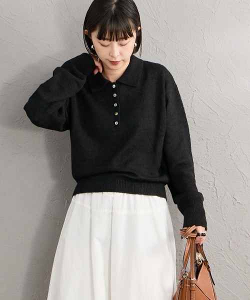 Healthknit（ヘルスニット）の「[HEALTHKNIT/ヘルスニット] 別注 モヘアブレンドポロニット（ニット/セーター・レディース・ブラック/ブルー/ピンク/オフホワイト/グレー・F）」の11枚目の写真