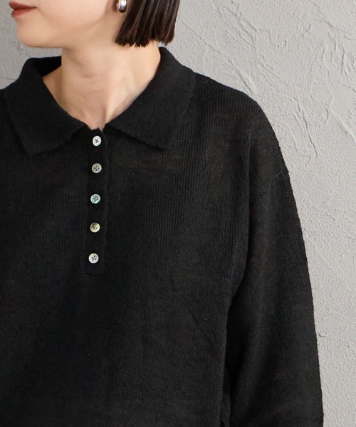 Healthknit（ヘルスニット）の「[HEALTHKNIT/ヘルスニット] 別注 モヘアブレンドポロニット（ニット/セーター・レディース・ブラック/ブルー/ピンク/オフホワイト/グレー・F）」の17枚目の写真
