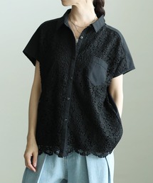 レース切替フレンチスリーブシャツ