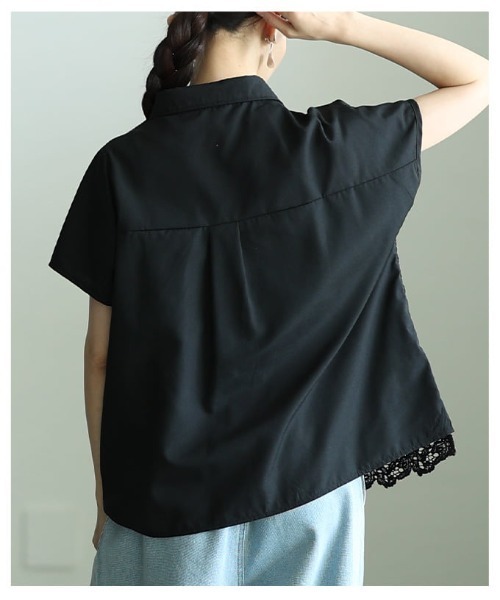 Sawa a la mode（サワアラモード）の「レース切替フレンチスリーブシャツ（シャツ/ブラウス・レディース・ブラック/オフホワイト・FREE）」の16枚目の写真