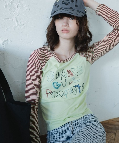 common gull products.(コモンガルプロダクツ)の「暮れかけのラグラン(Tシャツ/カットソー・レディース・ネイビー/ダークブラウン系/キナリ/イエロー系/イエロー系1/ミント・SMALL/MEDIUM/LARGE)」の5枚目の写真