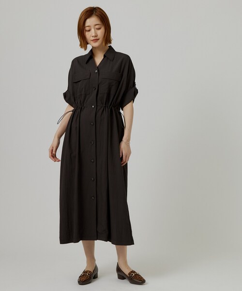 grove（グローブ）の「1枚でも羽織でも◎ ウエストドロストシャツワンピース（ワンピース・レディース・ブラック/ブルー系その他/ベージュ・02/01/04/03/05）」の11枚目の写真