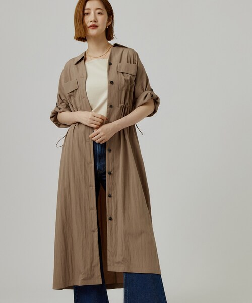 grove（グローブ）の「1枚でも羽織でも◎ ウエストドロストシャツワンピース（ワンピース・レディース・ブラック/ブルー系その他/ベージュ・02/01/04/03/05）」の13枚目の写真
