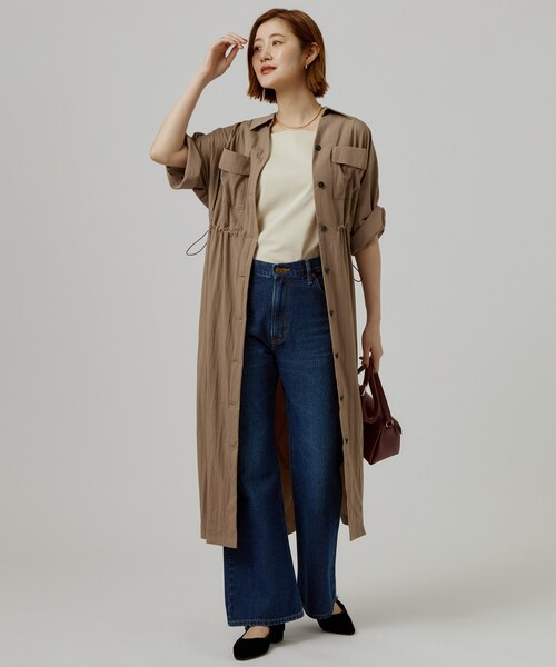 grove（グローブ）の「1枚でも羽織でも◎ ウエストドロストシャツワンピース（ワンピース・レディース・ブラック/ブルー系その他/ベージュ・02/01/04/03/05）」の14枚目の写真